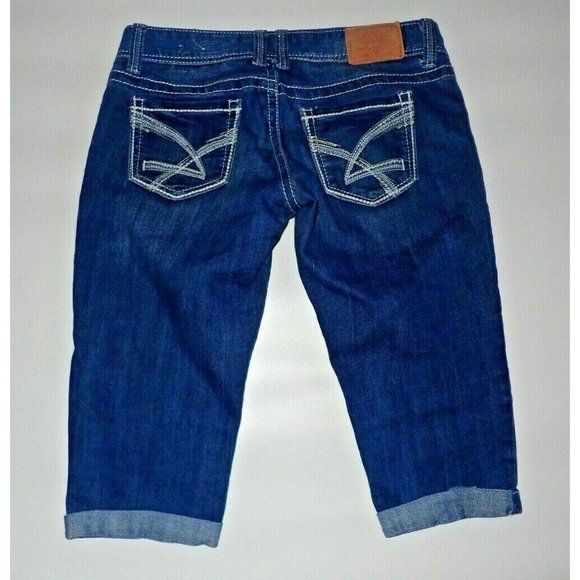 Amethyst Crop Jeans Junior Size 7 Blue Top Stitch Medium Wash Stretch Distressed - Picture 4 of 4